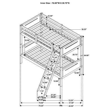 Littleton Wood Twin Over Twin Bunk Bed Grey