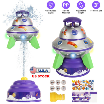 UFO Water Sprinkler Outdoor Summer Rocket Toy With Colorful LED Lights 360¡ Spinning 1.64FT To 6.56FT Adjustable Height Birthday Summer Gift For Girls