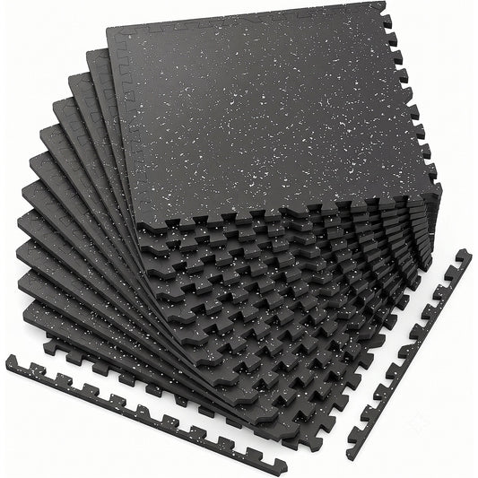 0.6 Inch Thick Interlocking Gym Floor Mats with Cushioned EVA Foam - Black White or Black+Blue