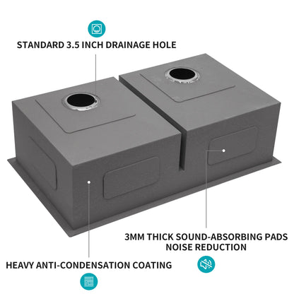 Modern Double Bowl Undermount Kitchen Sink 50 / 50 Design Stainless Steel
