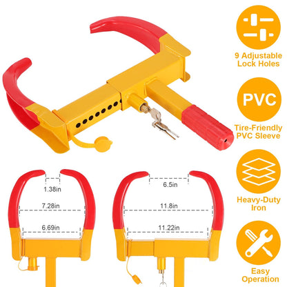 Heavy Duty Wheel Clamp Anti-Theft Adjustable Tire Lock w/3 Keys for Cars Trailer Truck Motorcycles ATV RV Golf Carts