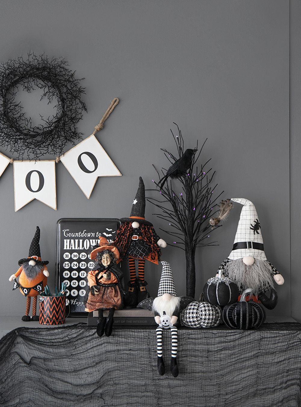 Standing Gnome With Gnome & Holding Banner, For Halloween Decor