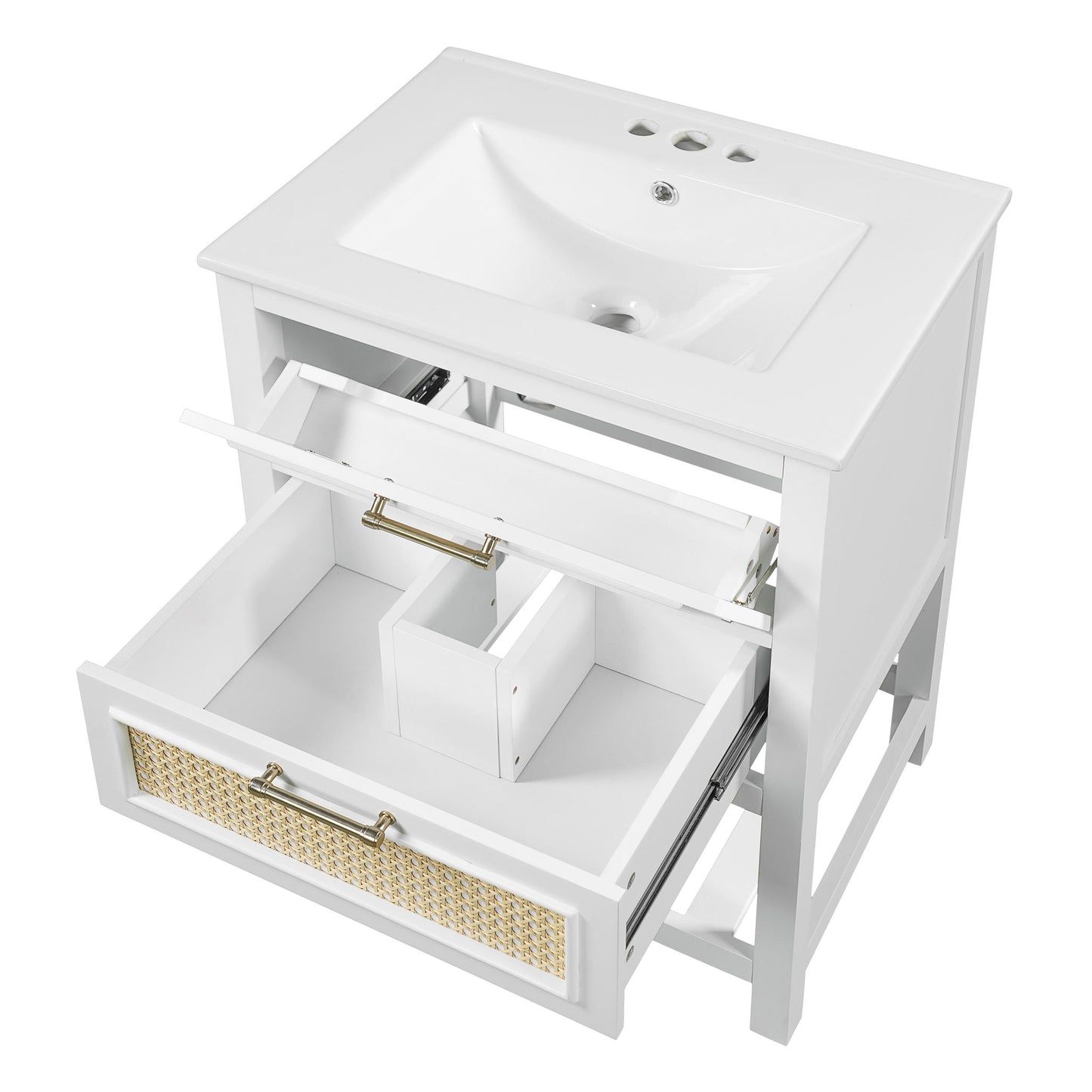 Modern Bathroom Vanity With Integrated Sink, Cabinet With 1 Deep Drawer And 1 Tip-Out Drawer