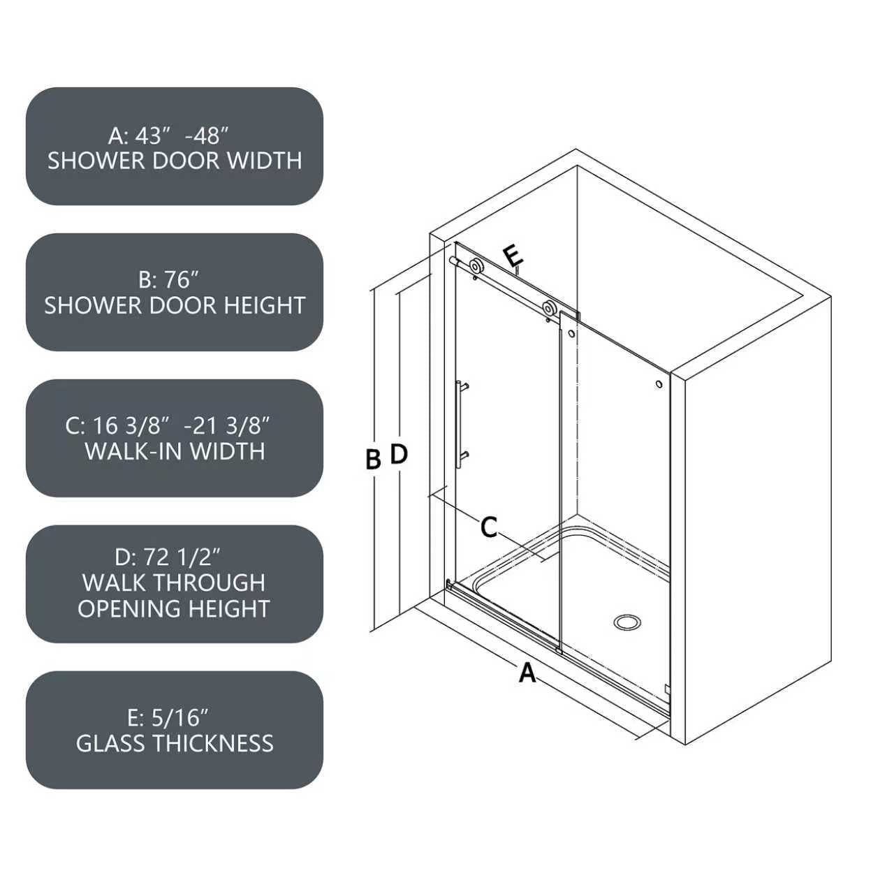 4876 Brushed Nickel Frameless Shower Door with Soft Closing