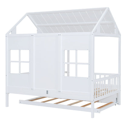 House Bed With Twin Size Trundle, Daybed