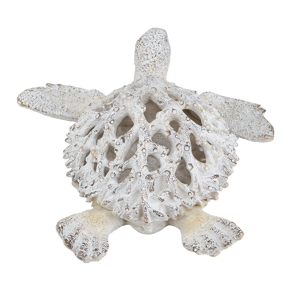 13.2x12.2x3.9' Decorative Polyresin Turtle Statue with White Coral Reef Design