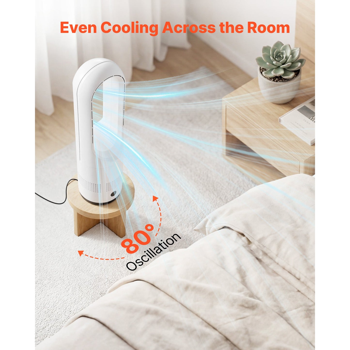 Bladeless Tower Fan, 80° Oscillating Standing Fan with Remote