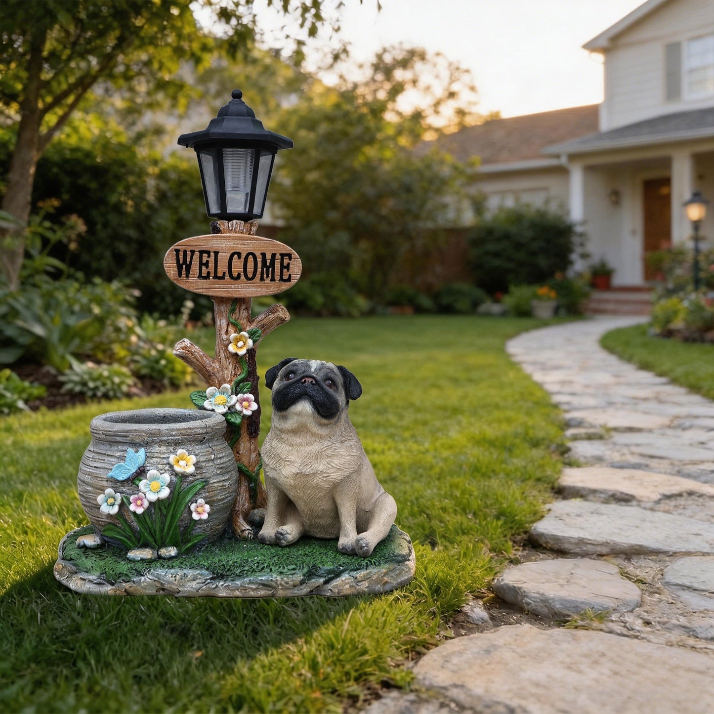 Sitting Pug Dog Planter Statue