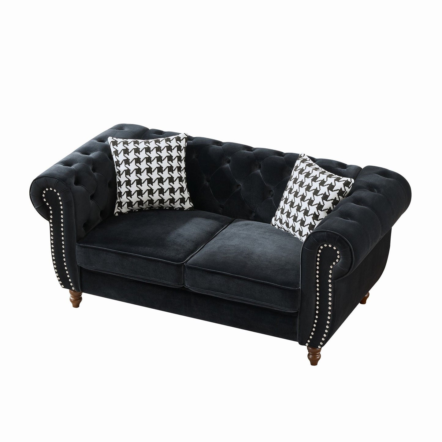 Chesterfield 3 And 2 Seater Upholstery Sofa With Roll Armrest & Nailhead Fabric Couch