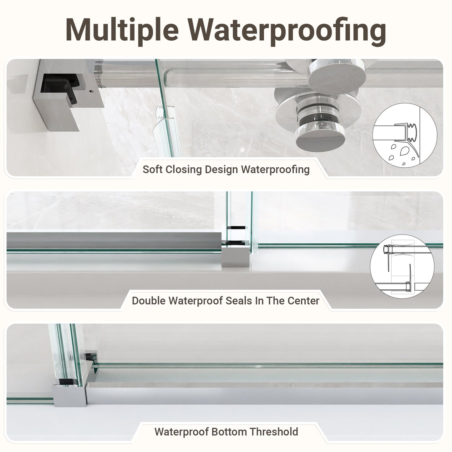 56-60"W x 72"H Frameless Single Sliding Shower Door