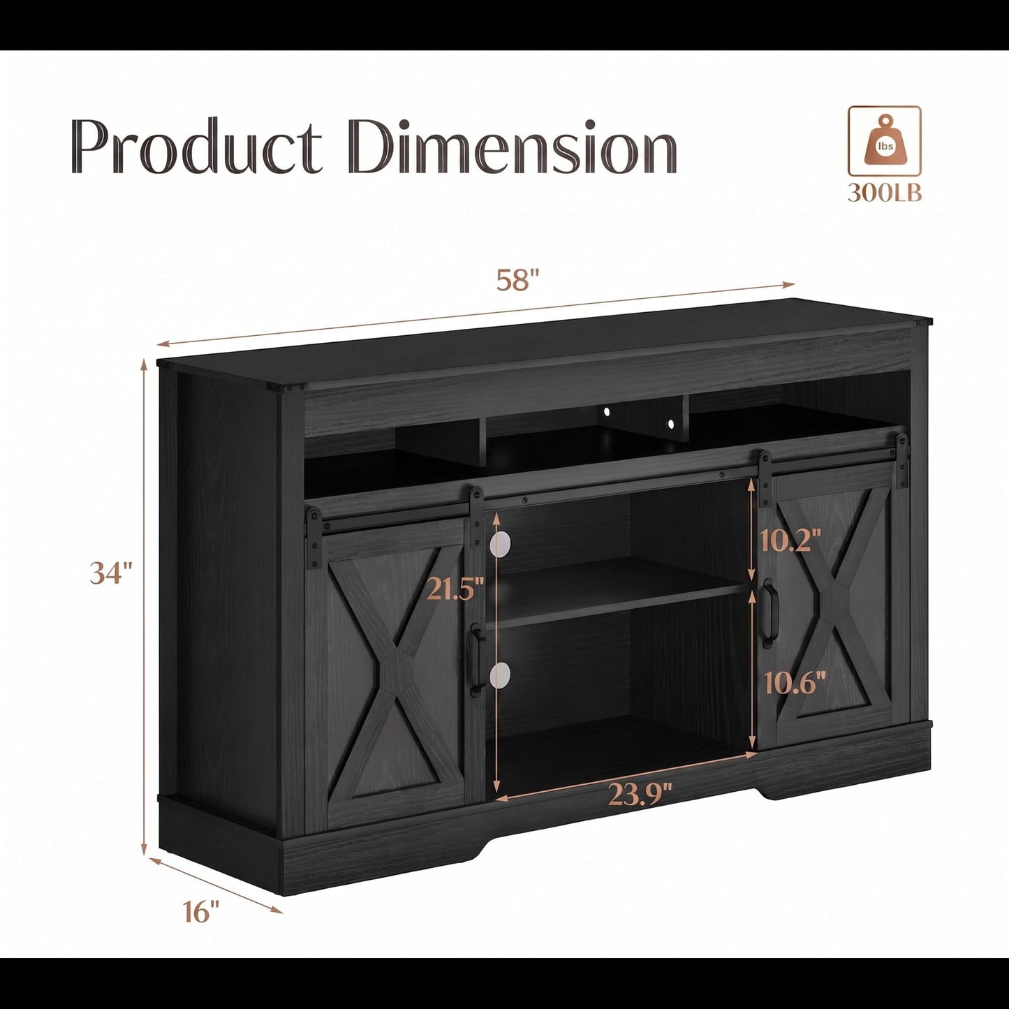 Farmhouse TV Stand With Sliding Barn Doors & Adjustable Storage