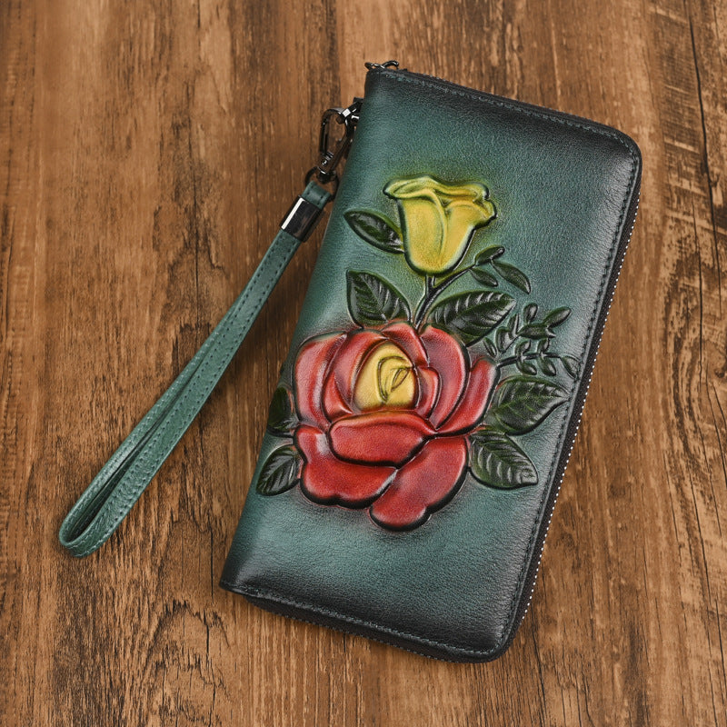 Embossed Vintage Vegetable-Tanned Leather New Womens Wallet
