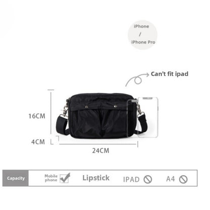 Women's bag simple tooling shoulder Crossbody bag, small pleated stylish casual nylon bag, small square purse