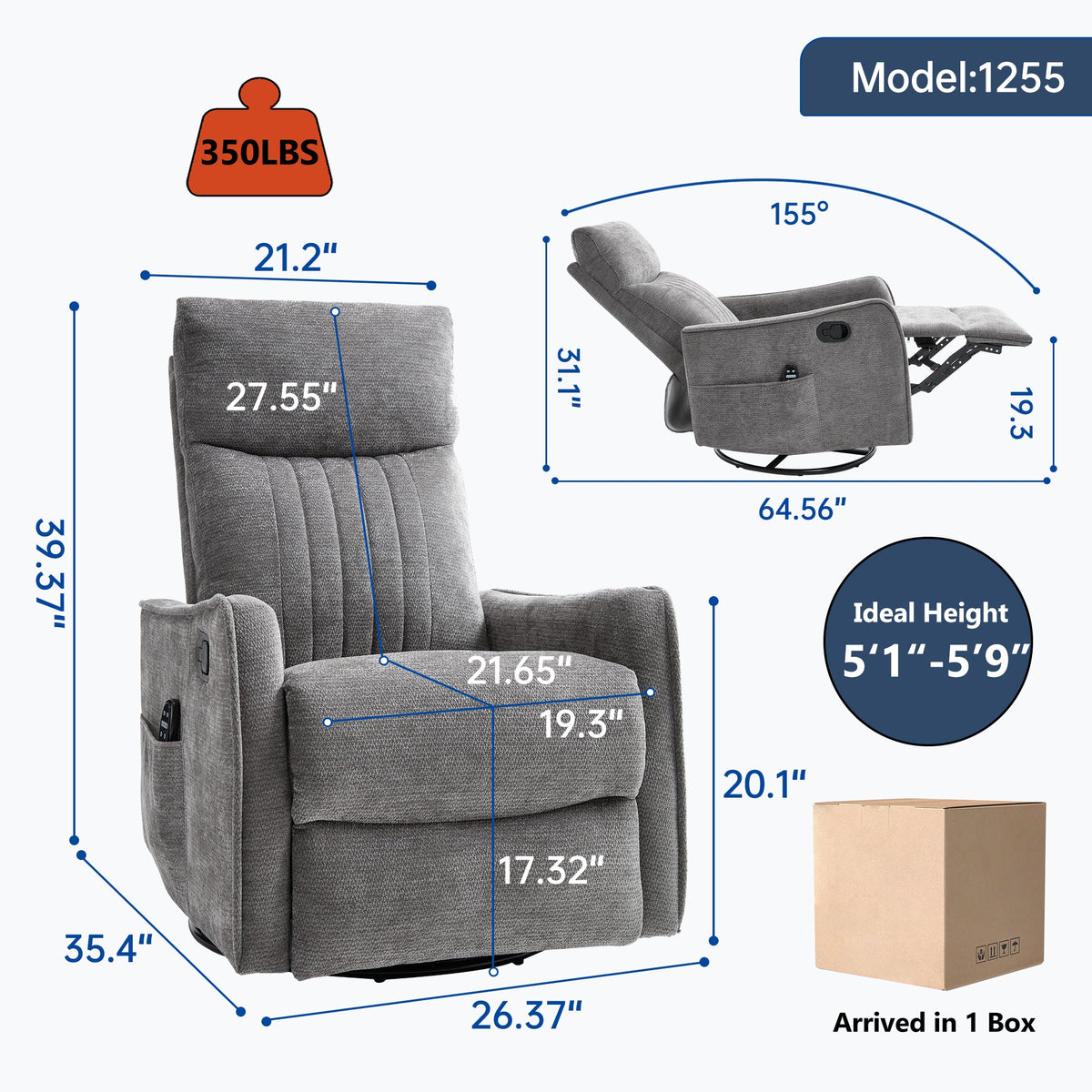 ComfortMax Dark Gray Recliner Chair