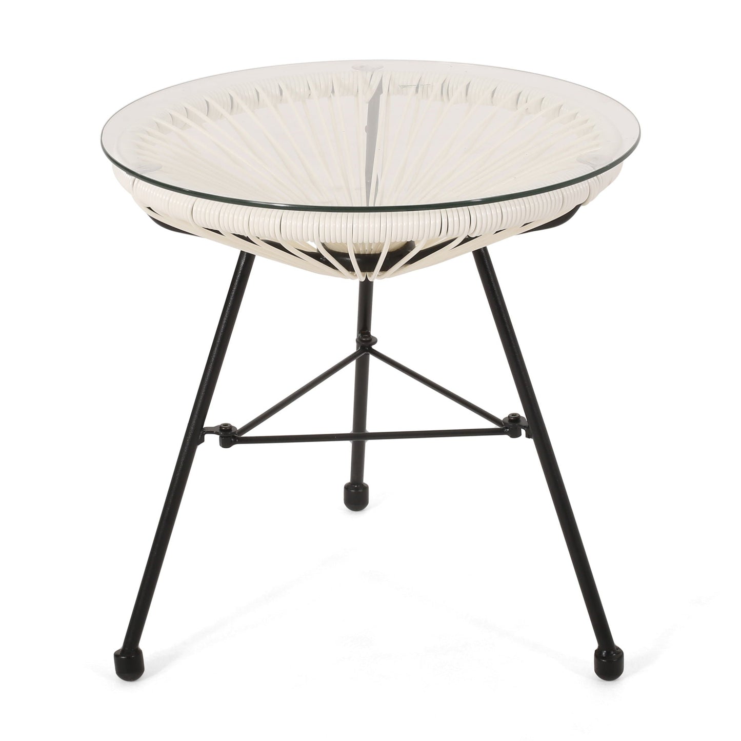 Nusa Modern Rattan Side Table With Tempered Glass Top
