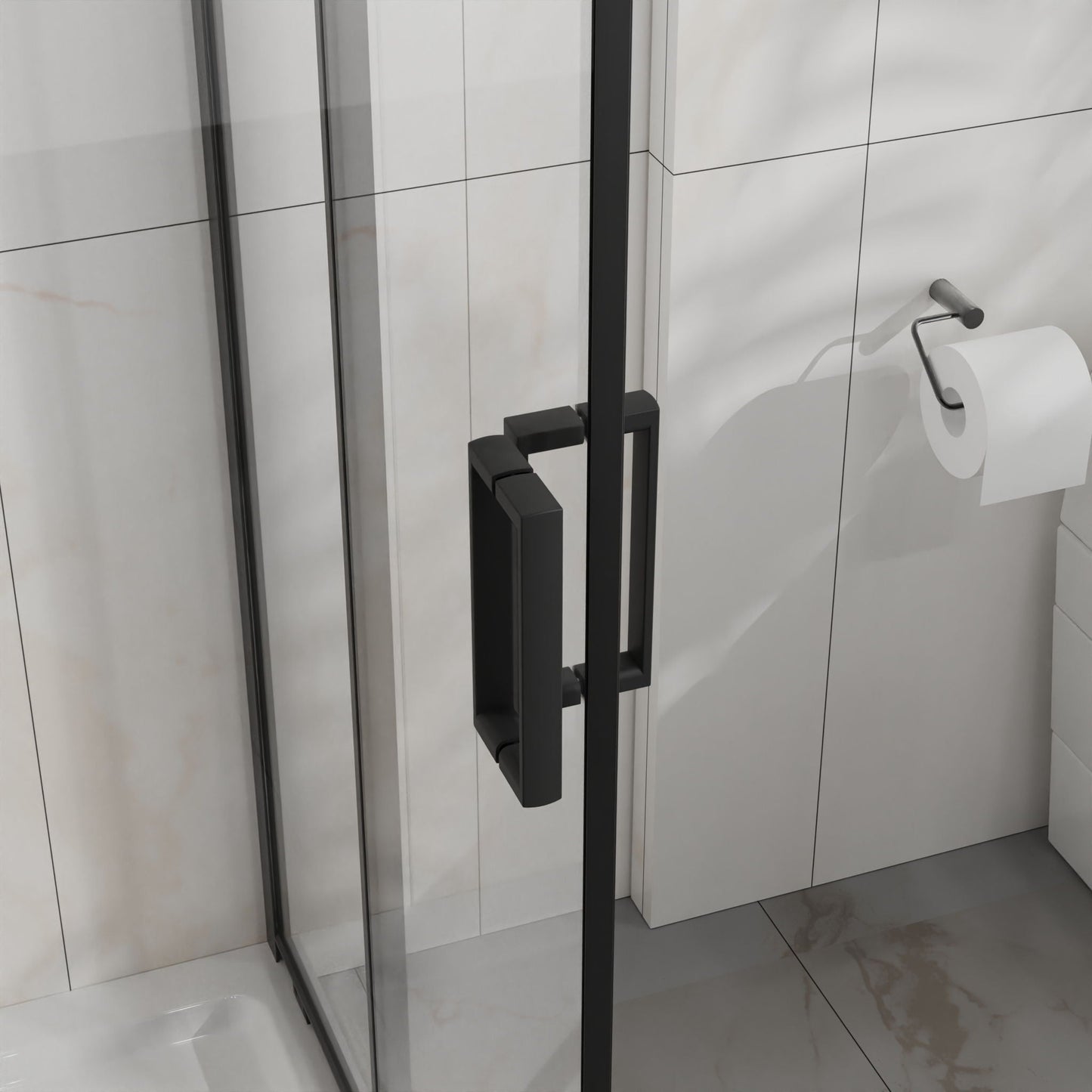 Corner Shower Enclosure With Sliding Door - Matte Black