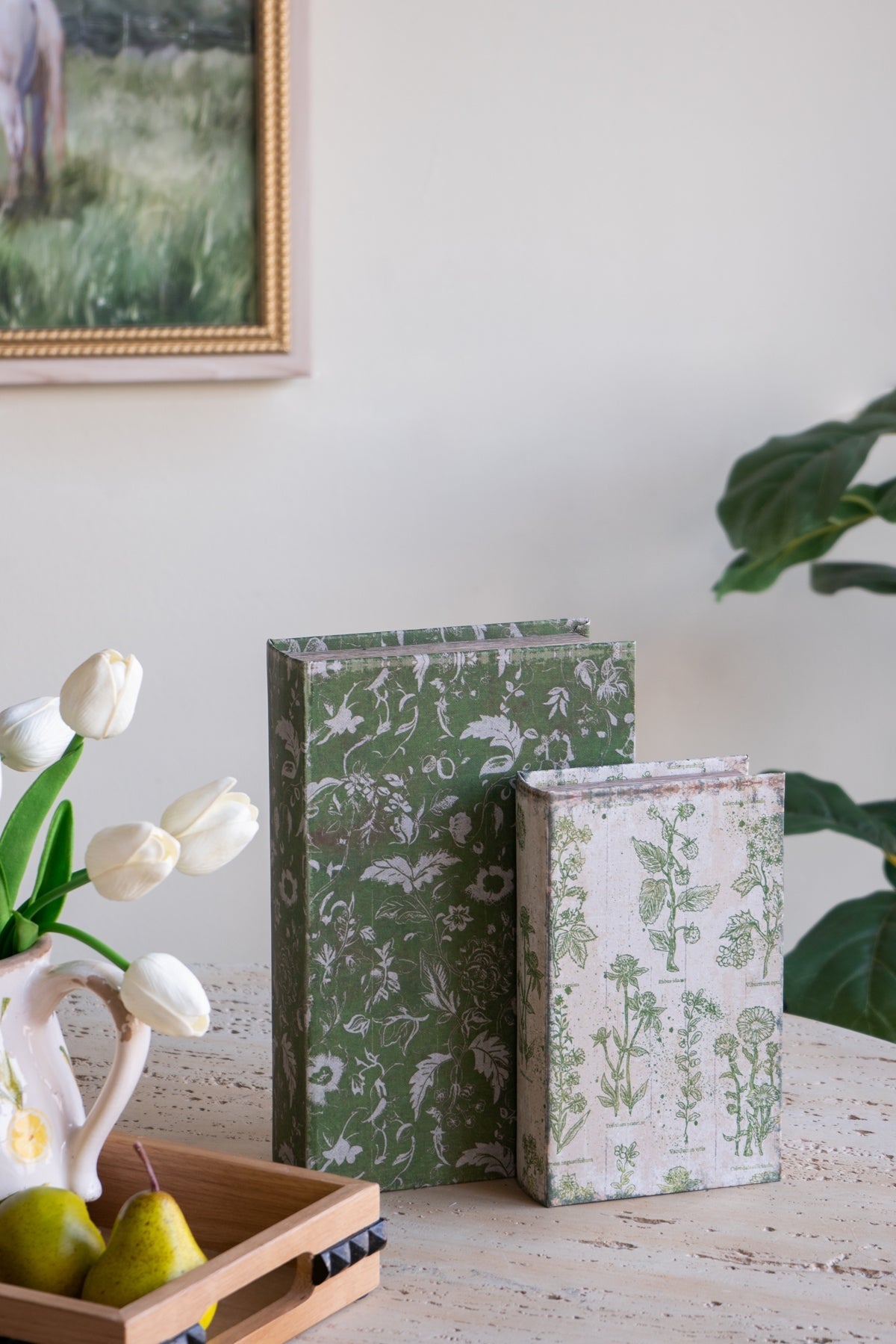 S/2 Decorative Book Boxes with Rustic Floral Patterns