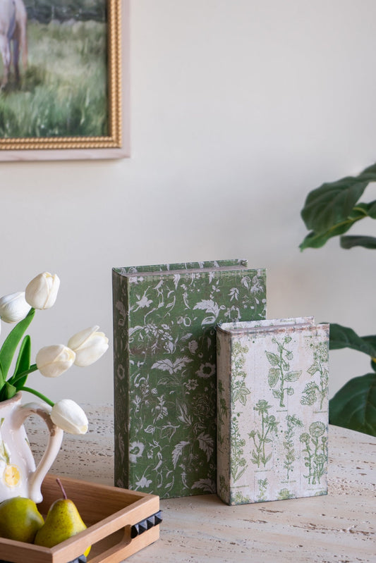 S/2 Decorative Book Boxes with Rustic Floral Patterns