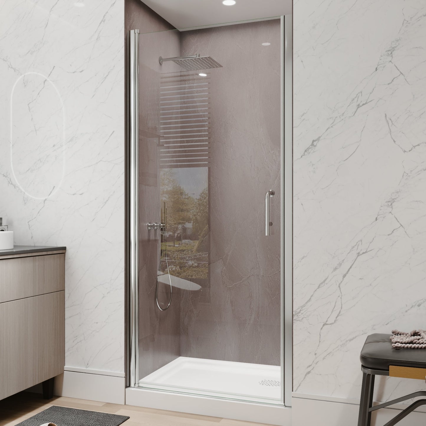 34 In. to 36 In. x 72 In. Semi-Frameless Pivot Shower Door