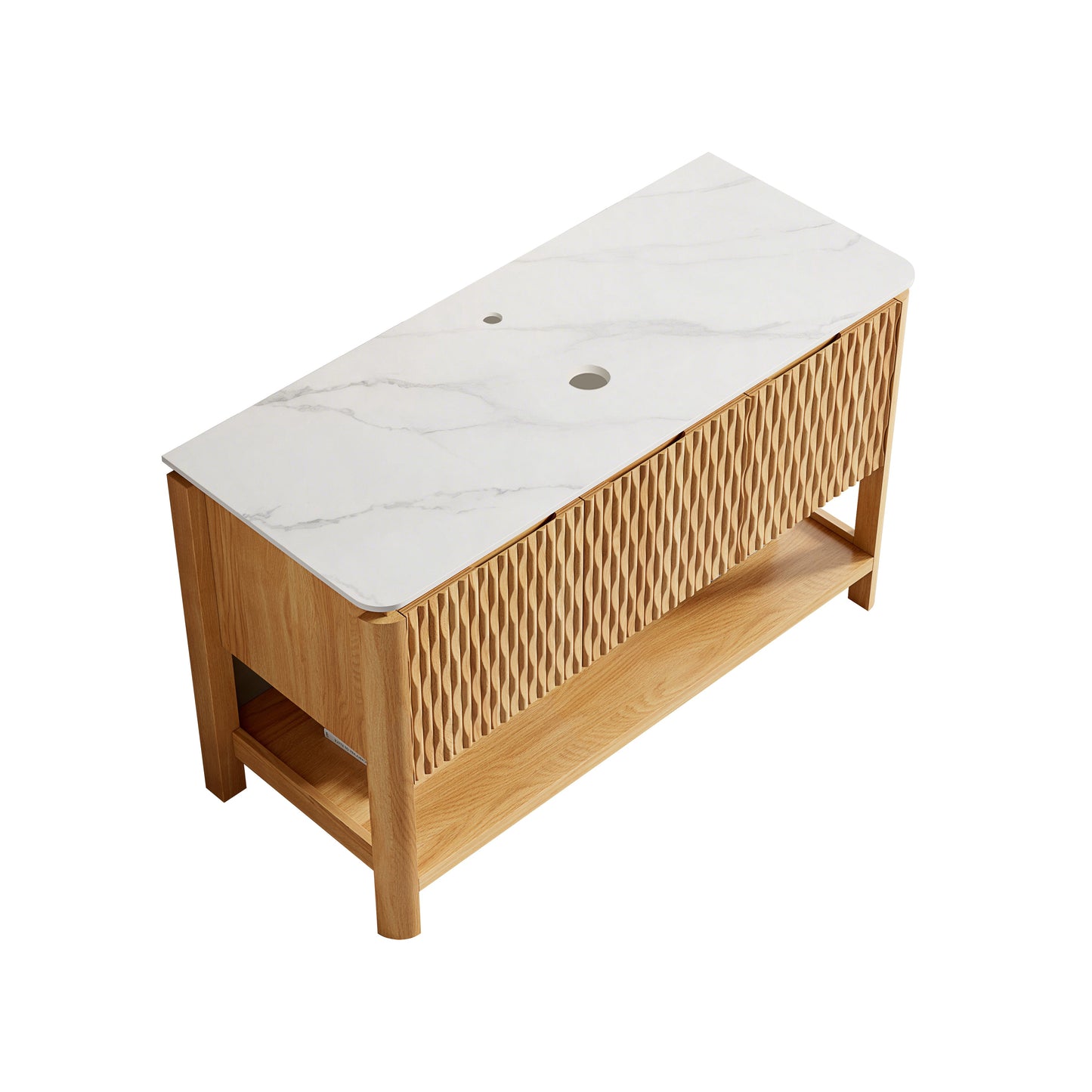 Sharma 48" Freestanding Cabinet with 3 Doors & Open Shelf, Carrara