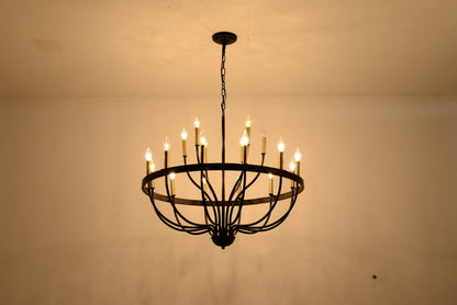 15-Light Industrial Iron Candle Chandelier Modern Farmhouse Pendant Light