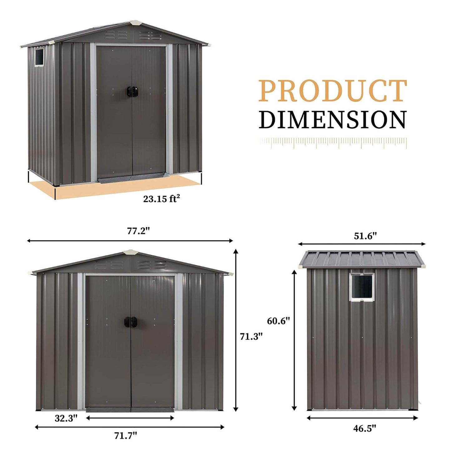 [04X06FT] Alora Outdoor All-Weather Galvanized Metal Storage Shed With Sliding Door (SAK96472)