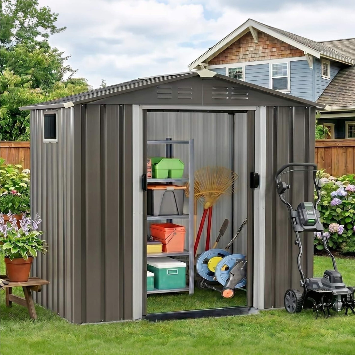 [04X06FT] Alora Outdoor All-Weather Galvanized Metal Storage Shed With Sliding Door (SAK96472)