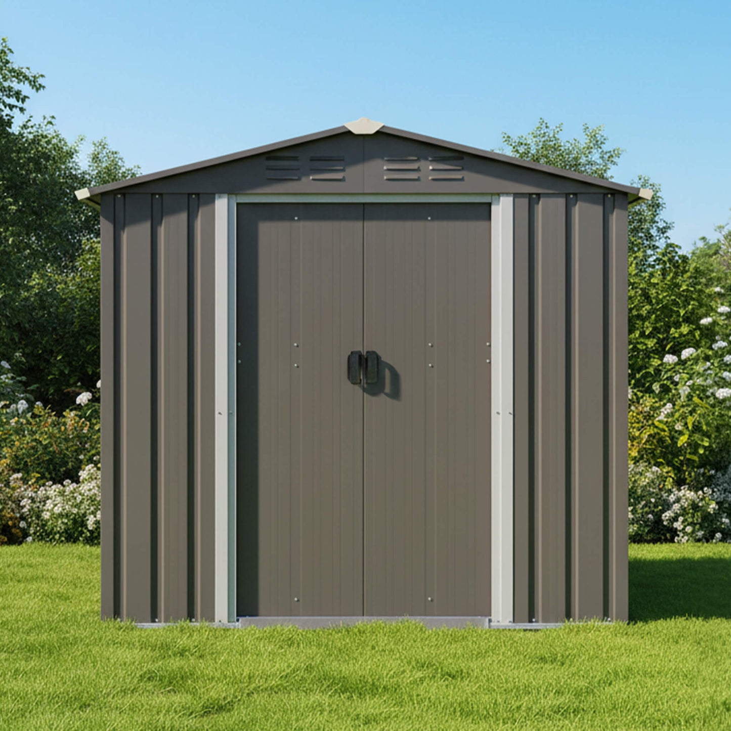 [04X06FT] Alora Outdoor All-Weather Galvanized Metal Storage Shed With Sliding Door (SAK96472)