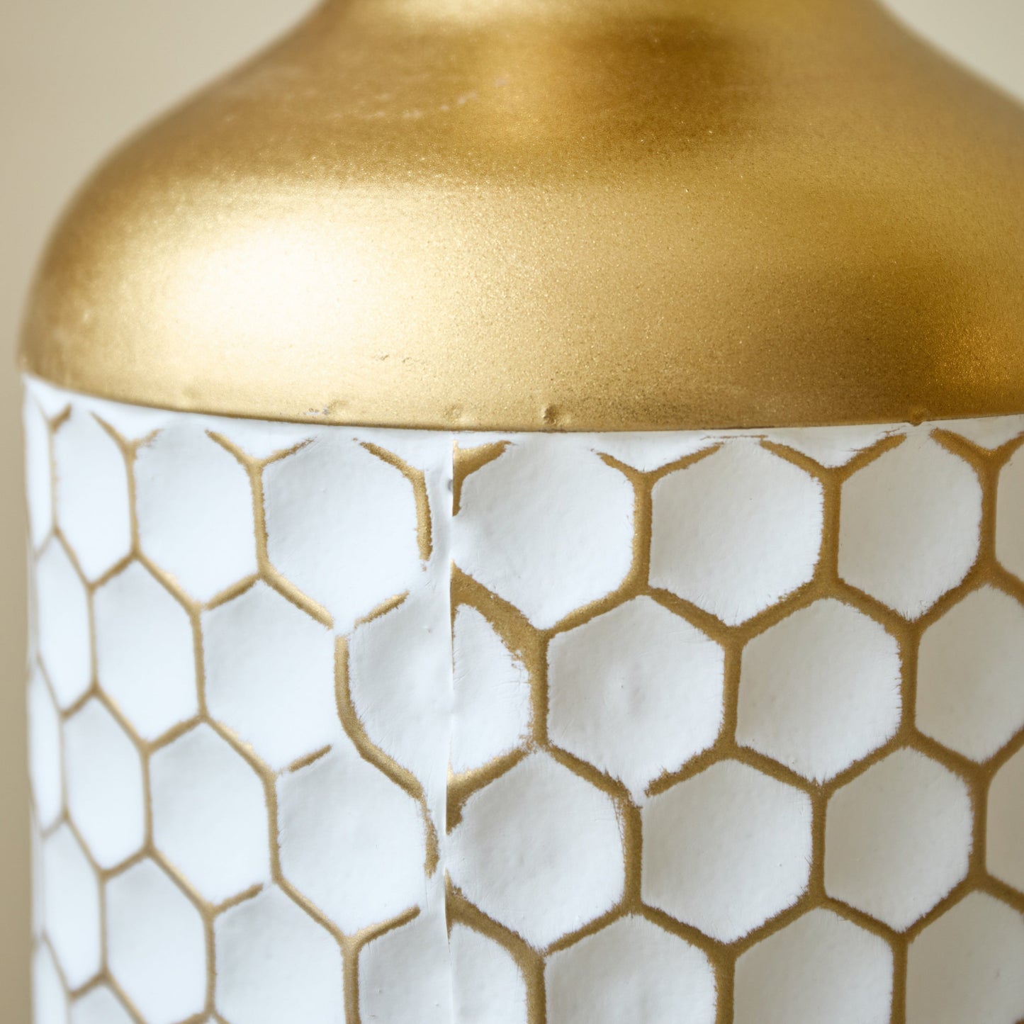 3-Piece Modern Metal Vase Set - White & Gold