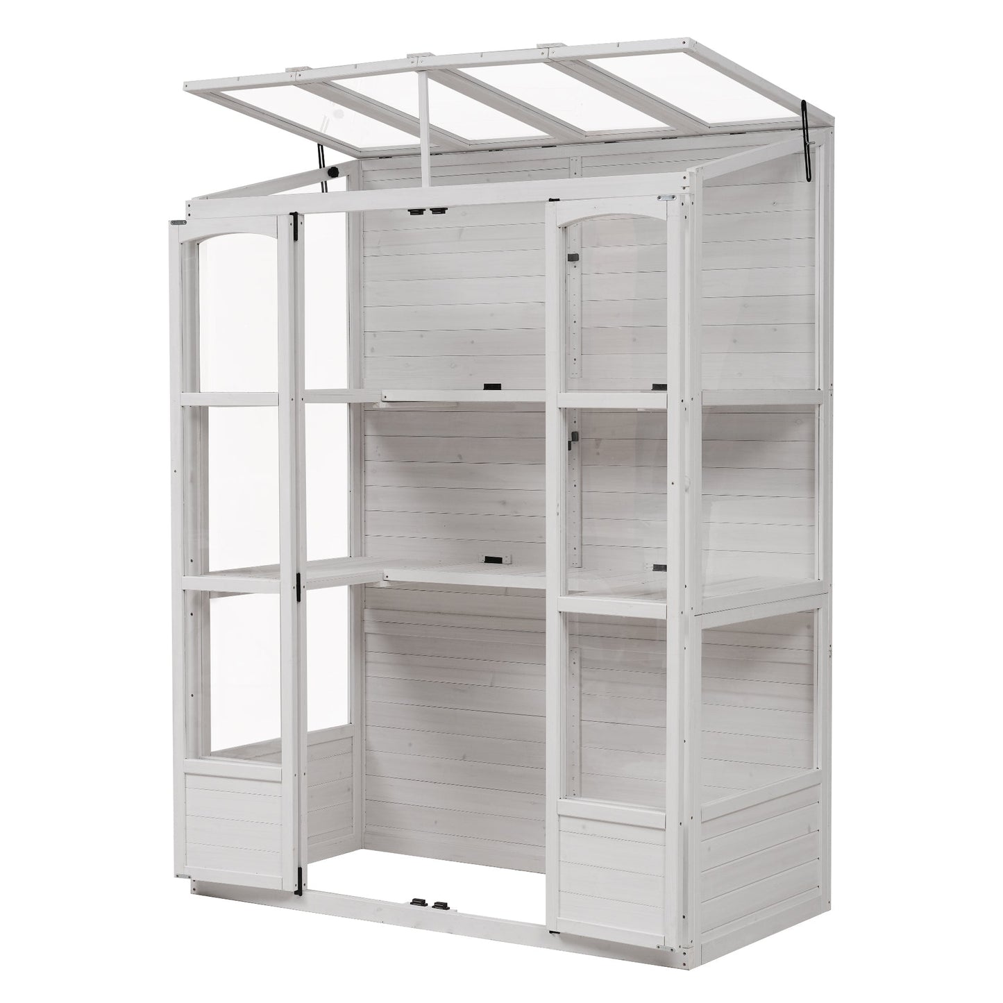 TOPMAX 78-Inch Wooden Greenhouse with Skylights and Folding Shelves