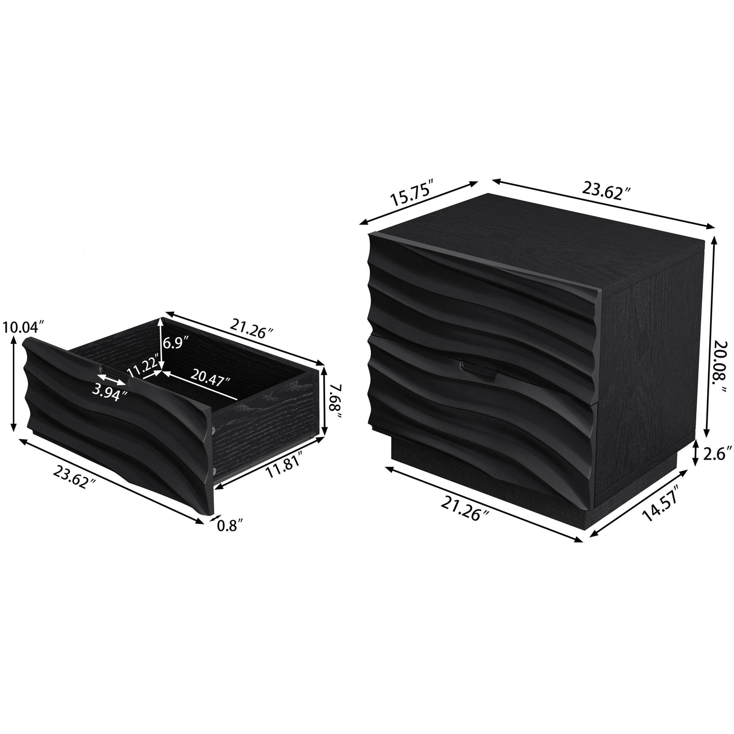 Nightstands, Bedside Table With 2 Drawers (Set of 2) - Black