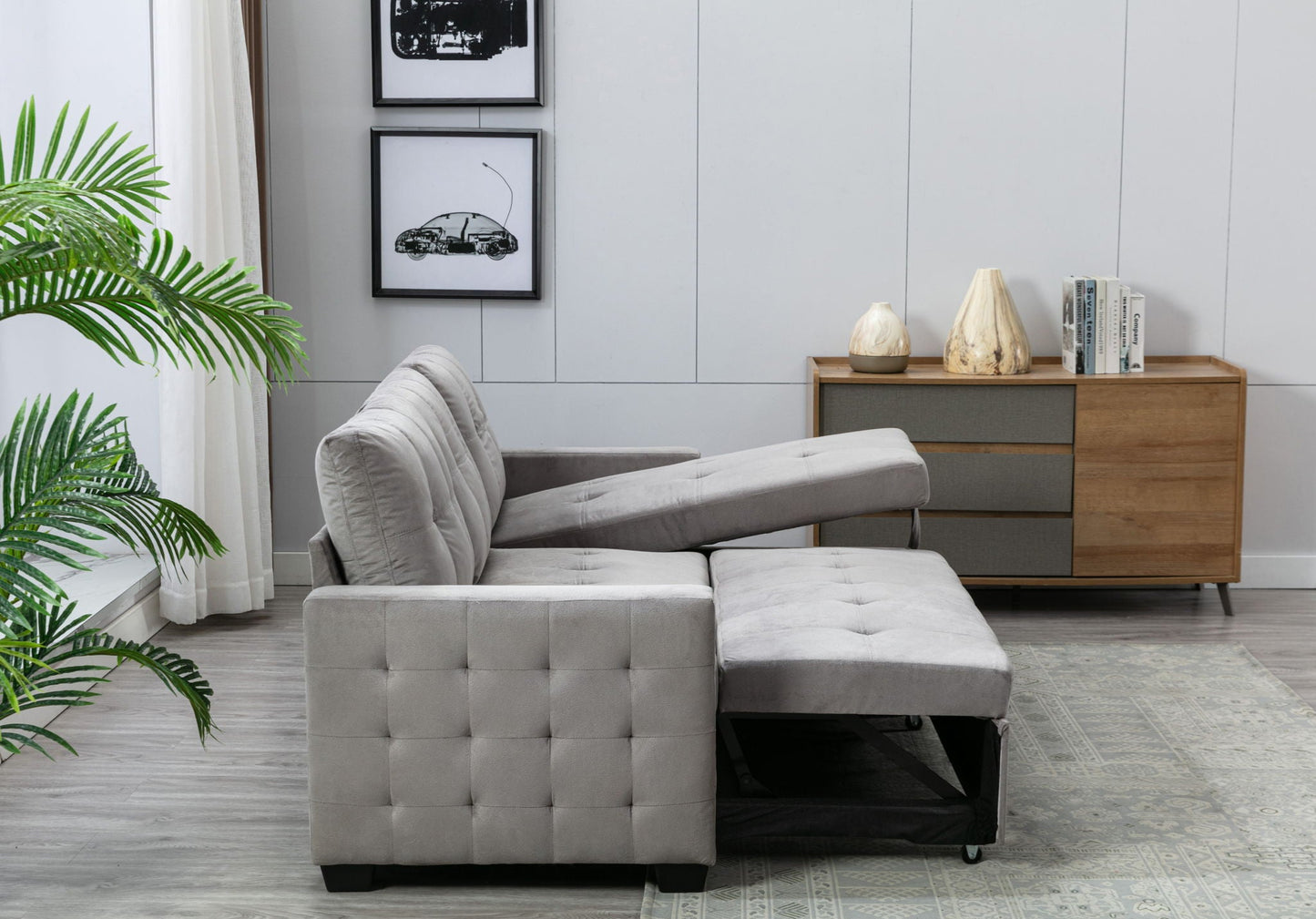 Reversible Sectional Storage Sleeper Sofa Bed, L-Shape 2 Seat Sectional Chaise With Storage, Skin-Feeling Fabric
