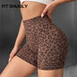 Cross-border Leopard Print Yoga Shorts For Women, High-waisted, Butt-lifting, Three-quarter Length, Tummy Control, Peach Butt Print, Suitable For Outdoor Wear