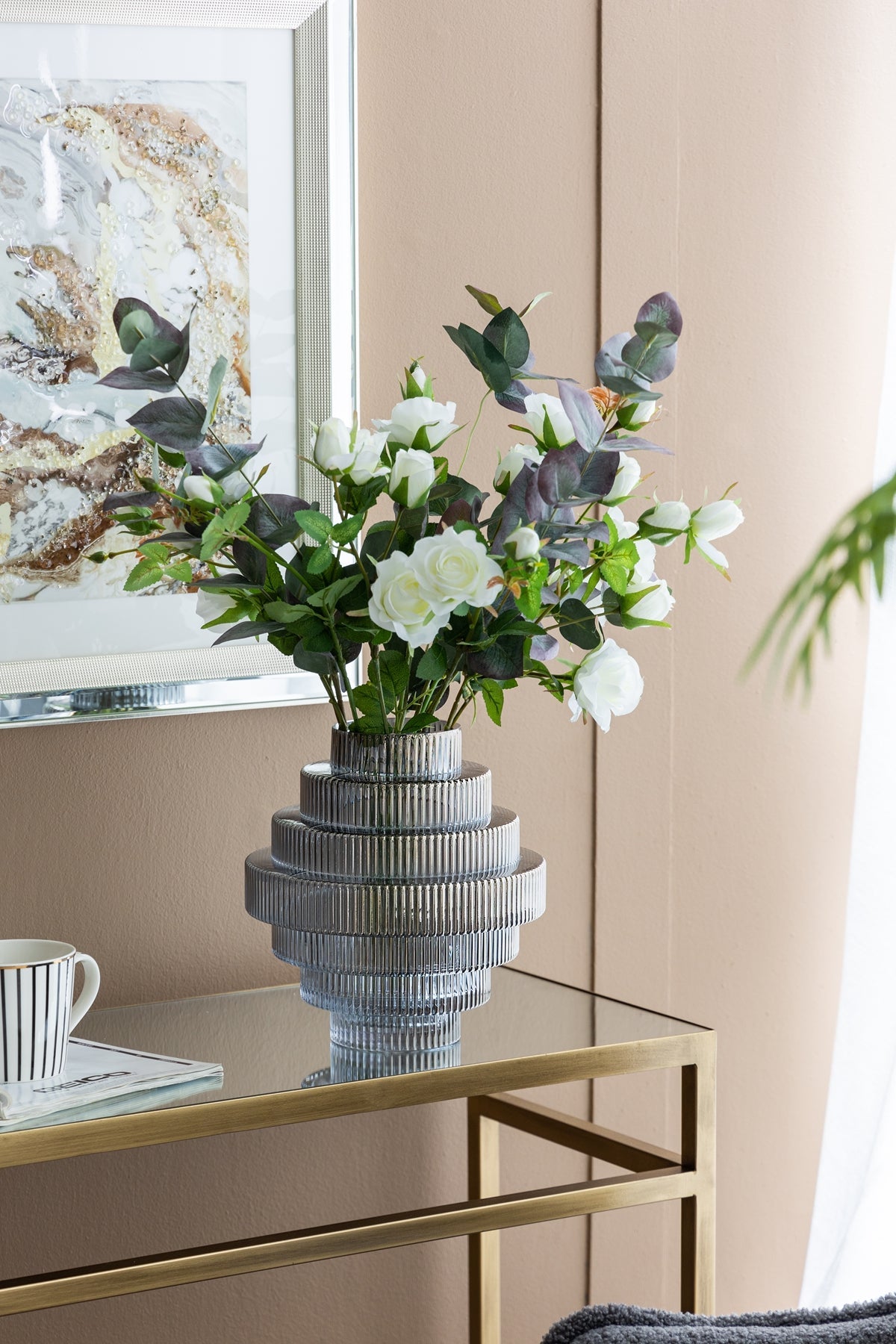 Multi-Tiered Geometric Vase with Smoked Glass Finish
