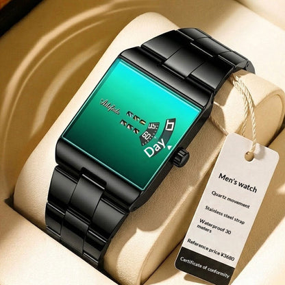 Square Quartz Waterproof Steel-band Luxury Mens Wristwatch