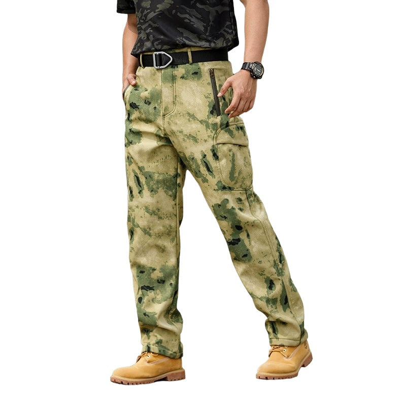 Outdoor Hiking Fleece-Lined Warm Casual Multi-Functional Waterproof And Wear-Resistant Workwear Tactical Pants