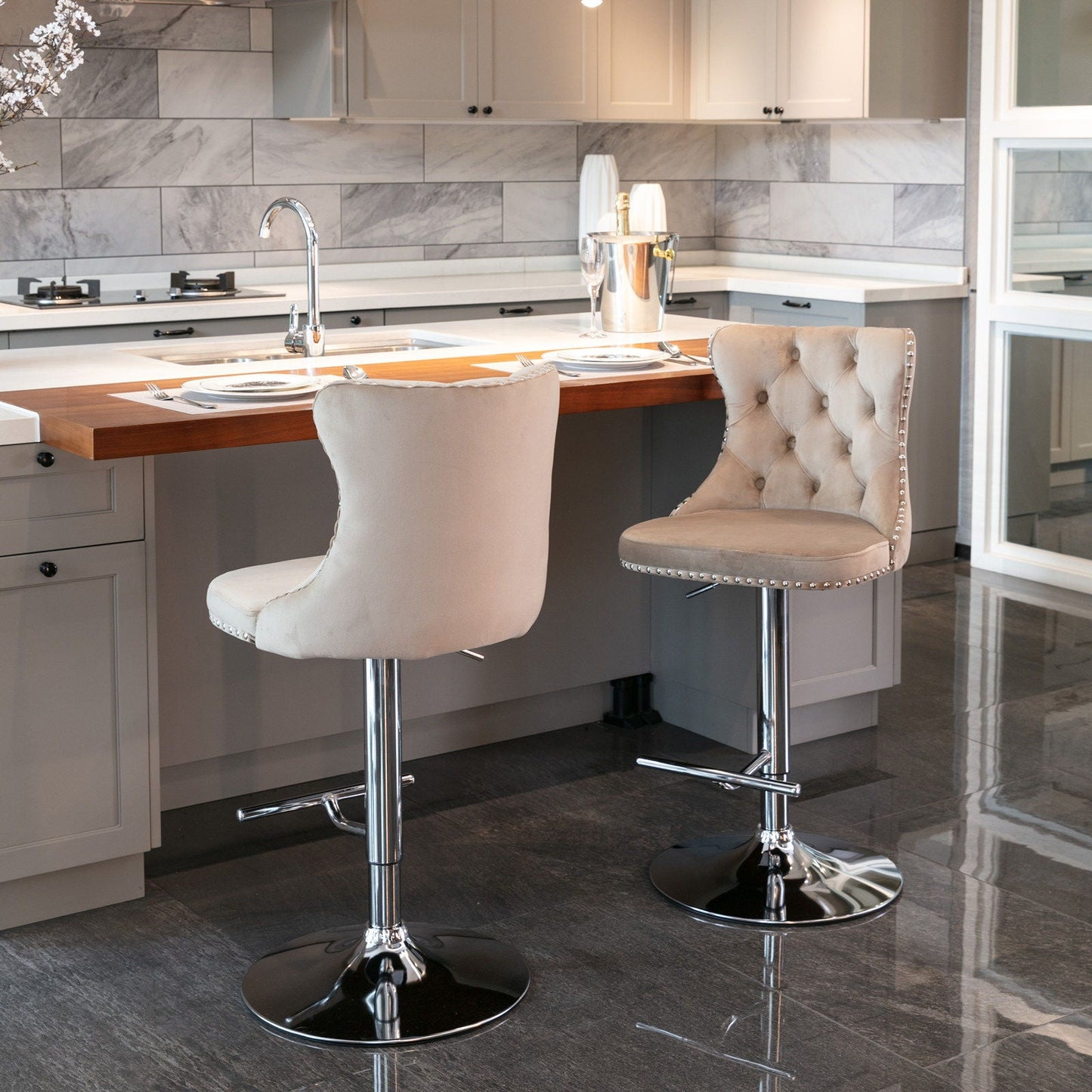 Swivel Adjustable Height Barstools Set of 2