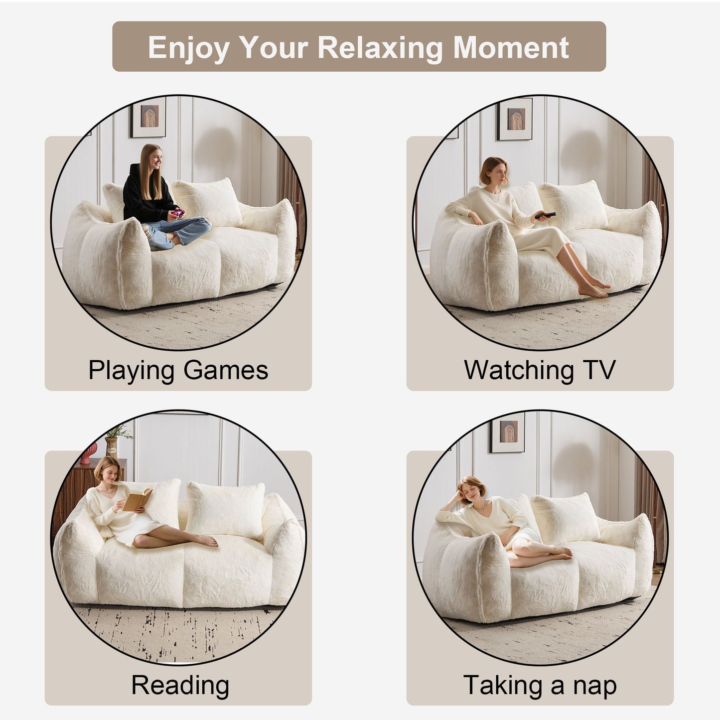 Giant Bean Bag Couch, Ultra Soft Fluffy Loveseat For Living Room