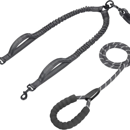Pet Double Leash, One For Two, Double-Headed Dog Leash, 2 Dog Leashes, Telescopic Elastic Luminous Anti-Tangle Dog Leash