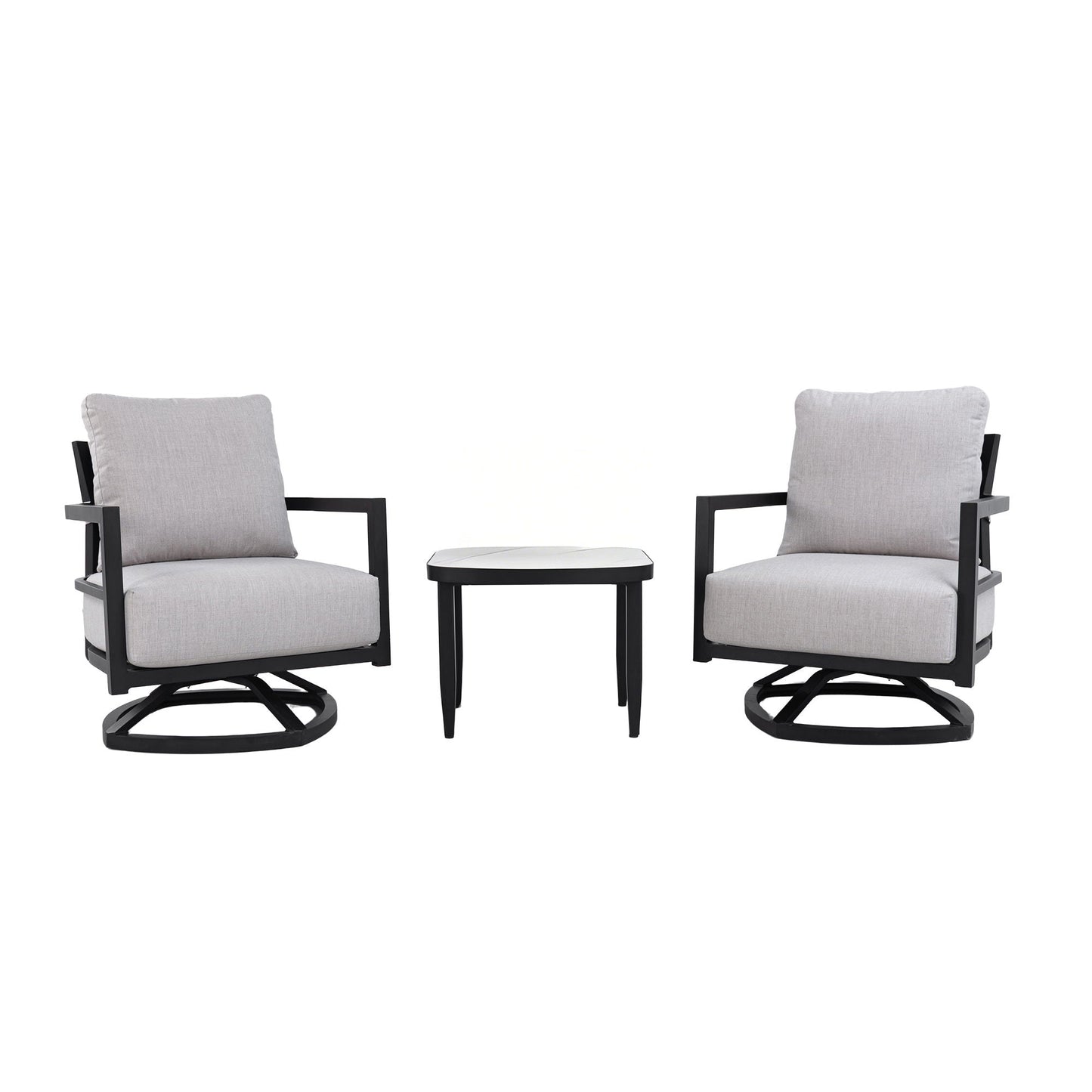 Outdoor Patio Furniture Chat Set with Sunbrella Cushions and Side Table