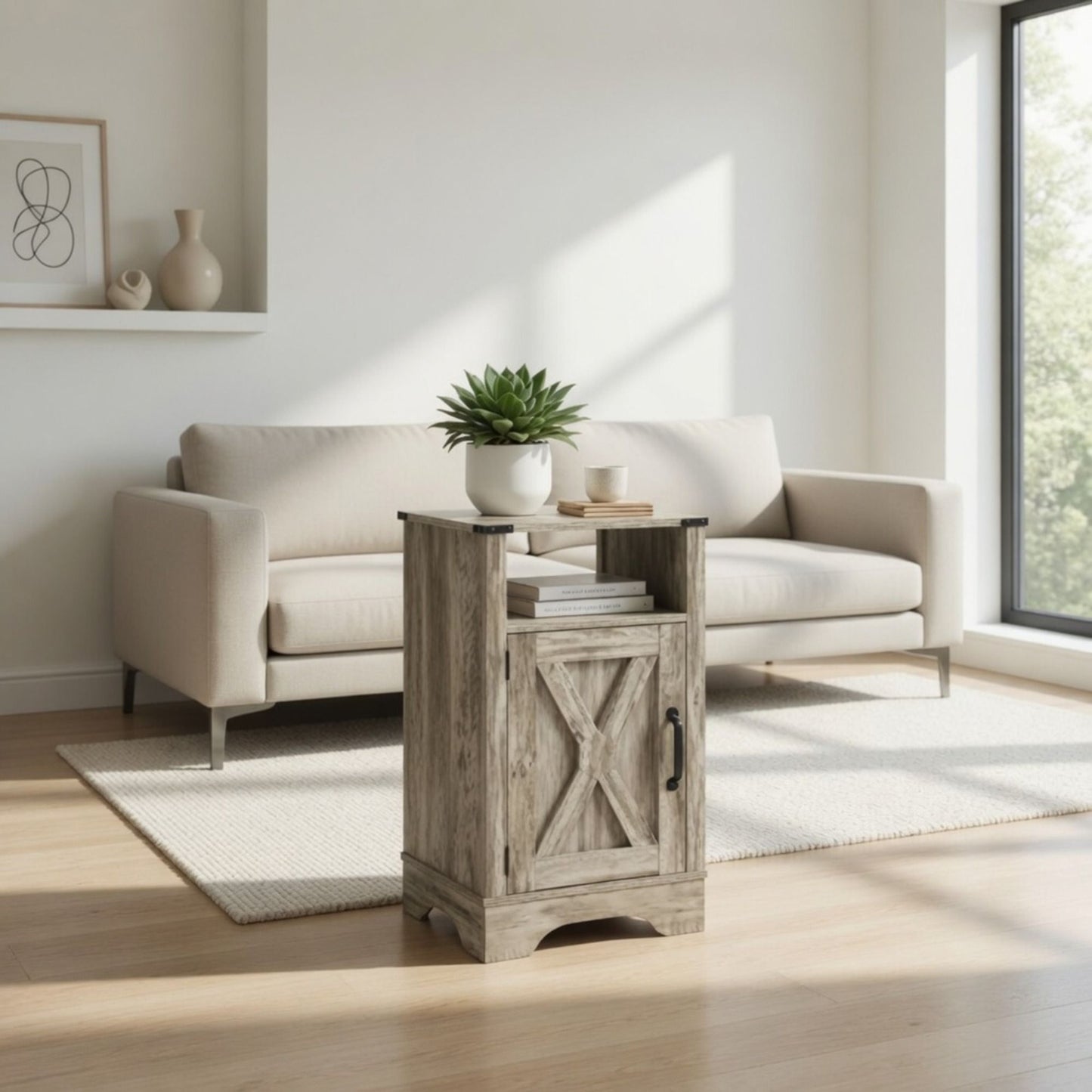 Farmhouse Nightstand, Charging Station & Storage