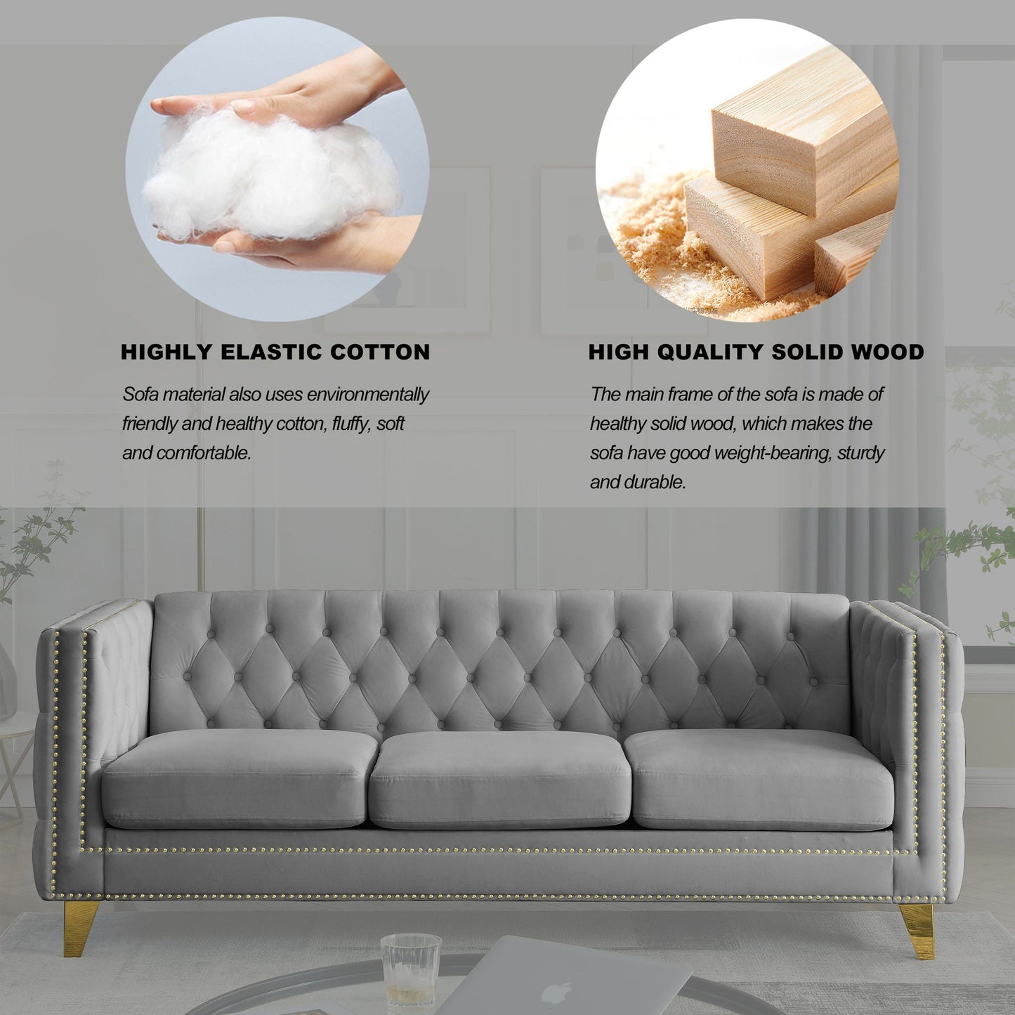 Modern Sofa With Button Tufting, Upholstered Couch For Living Room