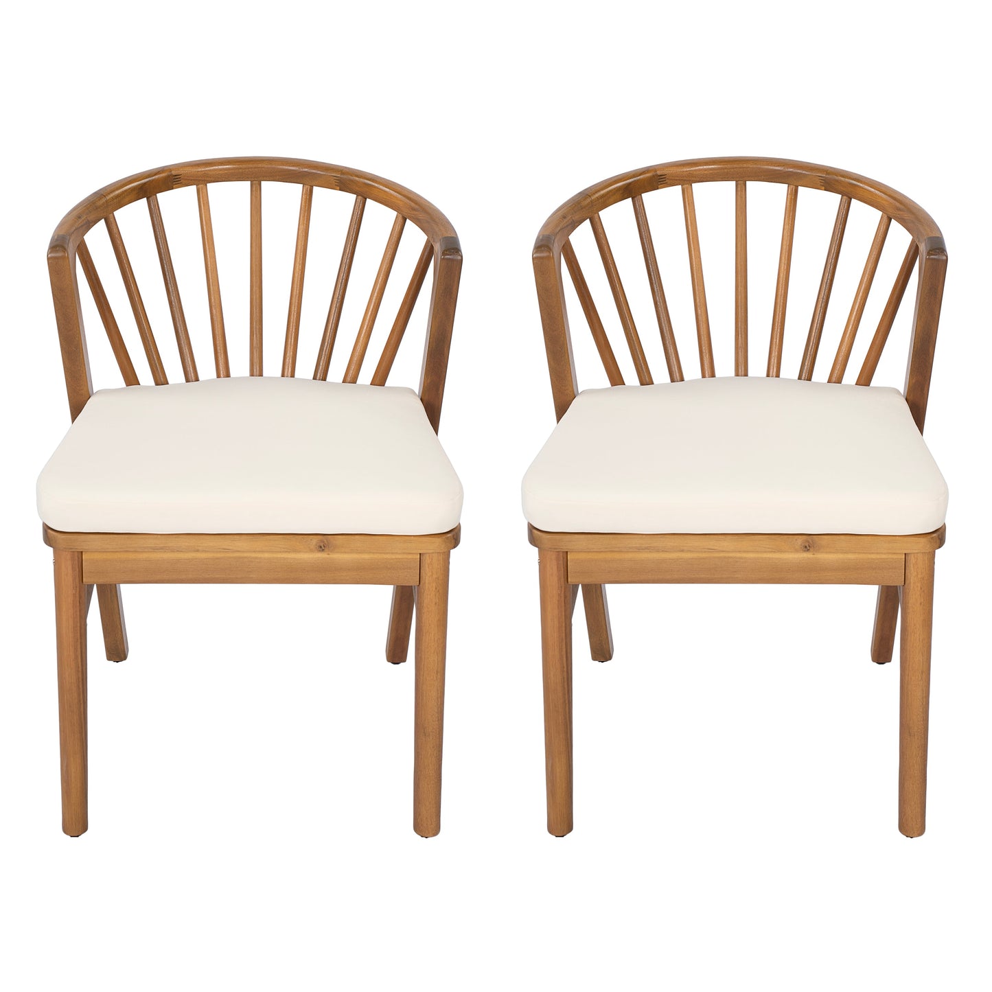 Outdoor Dining Chairs Set of 2, Acacia Wood Patio Chairs with Cushions