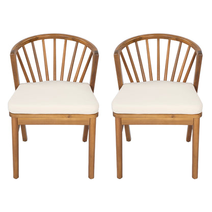 Outdoor Dining Chairs Set of 2, Acacia Wood Patio Chairs with Cushions
