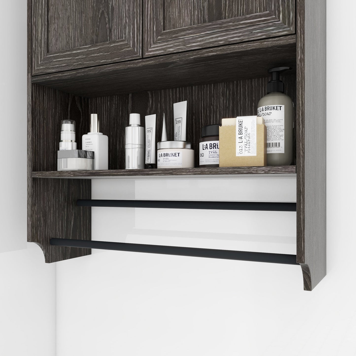 Bathroom Wall Cabinet with Doors, Adjustable Shelf, Towel Bar and Paper Holder