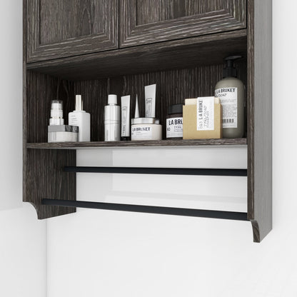 Bathroom Wall Cabinet with Doors, Adjustable Shelf, Towel Bar and Paper Holder