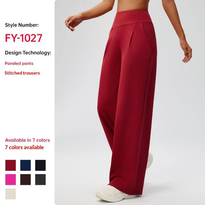 Tummy-control Bare-feel High-waist Yoga Pants Outdoor Straight-leg Trousers