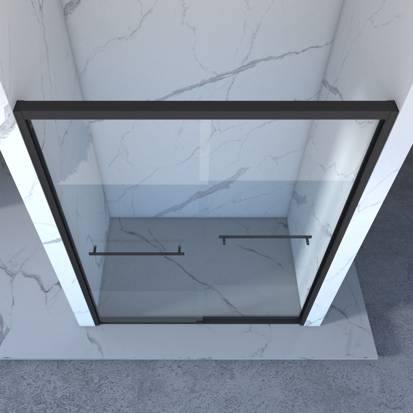 Frame Double Sliding Shower Door, Bypass Bathroom Sliding Door With Premium Clear Tempered Glass, Hardware Sliding Glass Shower Enclosure - Matte Black