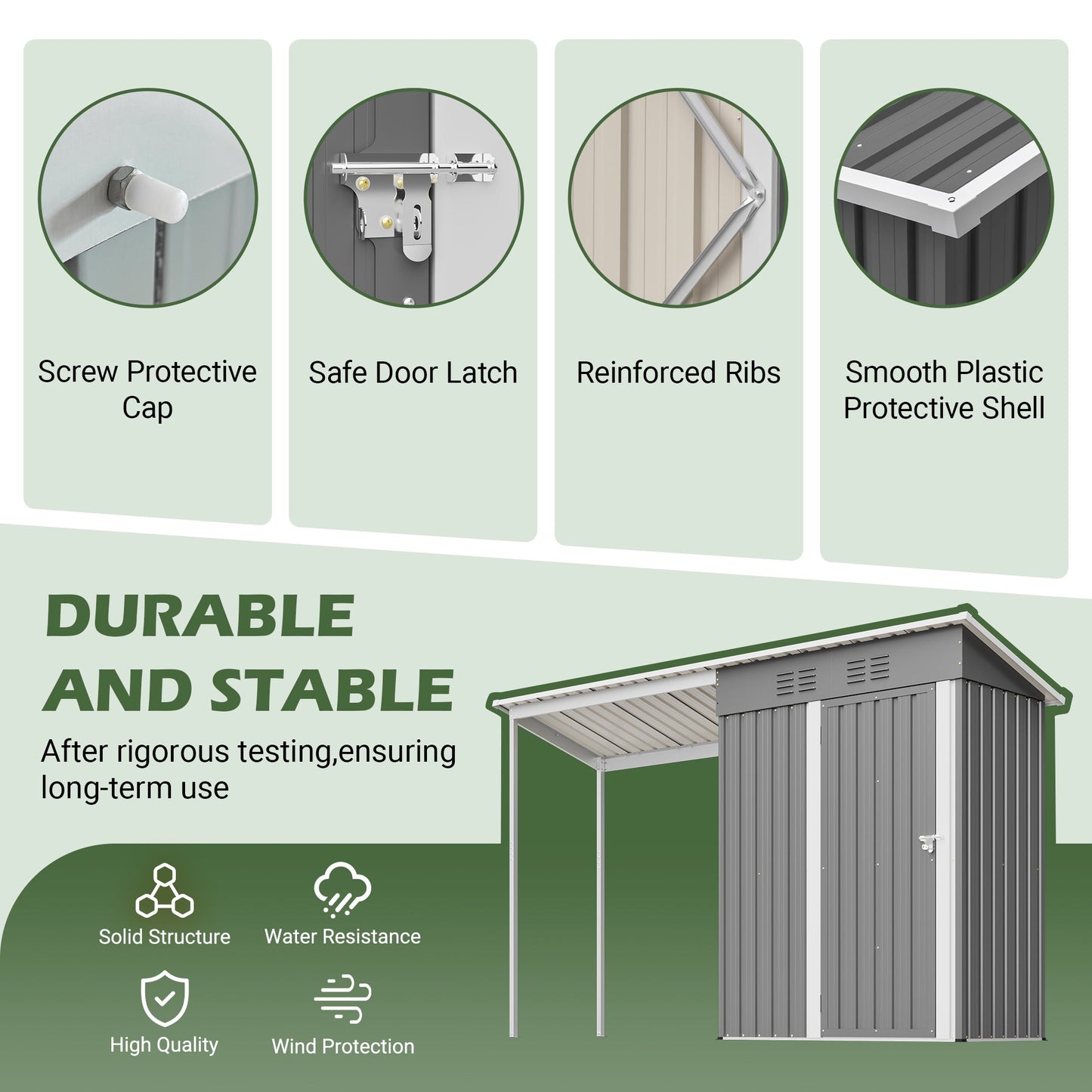 Durable 5x3FT Galvanized Steel Shed & Gazebo Combo