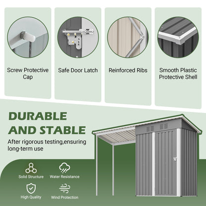 Durable 5x3FT Galvanized Steel Shed & Gazebo Combo
